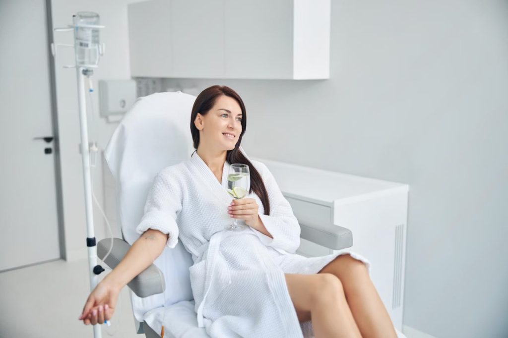 woman receiving IV Drip