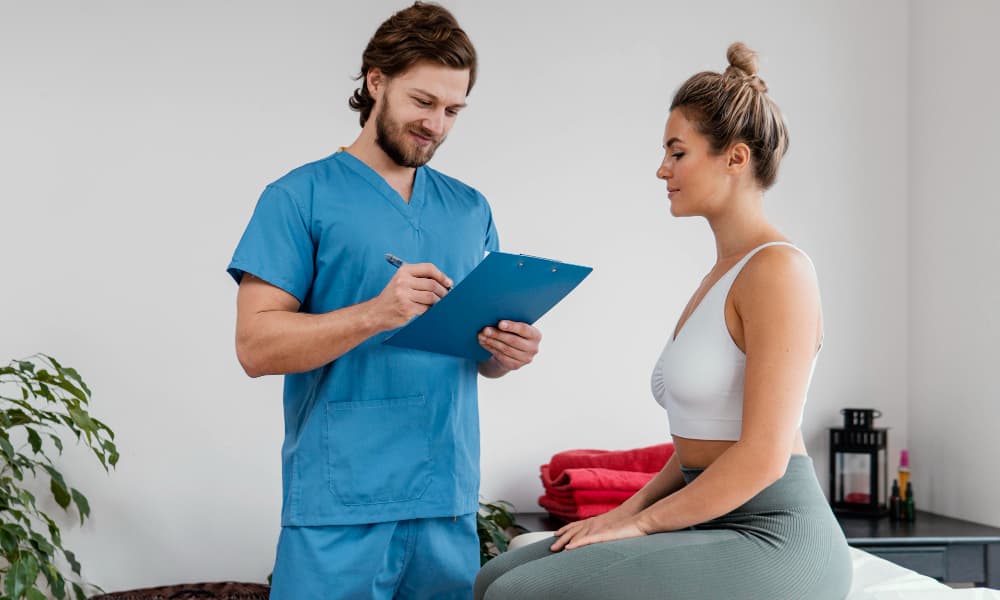 clinician discussing to his patient